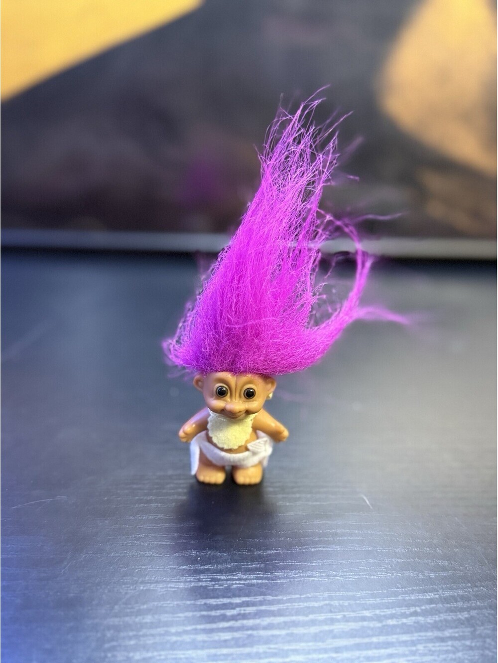 Russ Vintage Mini Troll Doll Purple Hair White Diaper Bib Item 18345